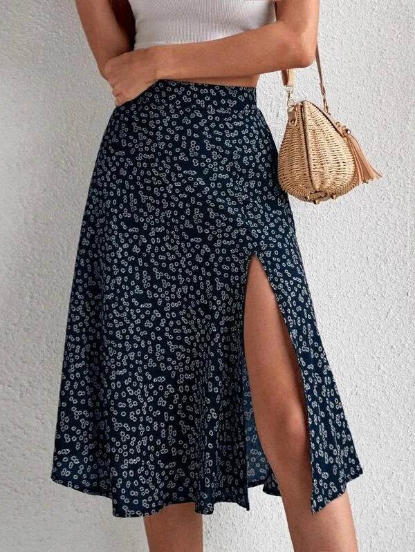 Buy Center Women's Floral A-Line Skirt - Versatile Zipper Design - Buy Center UK