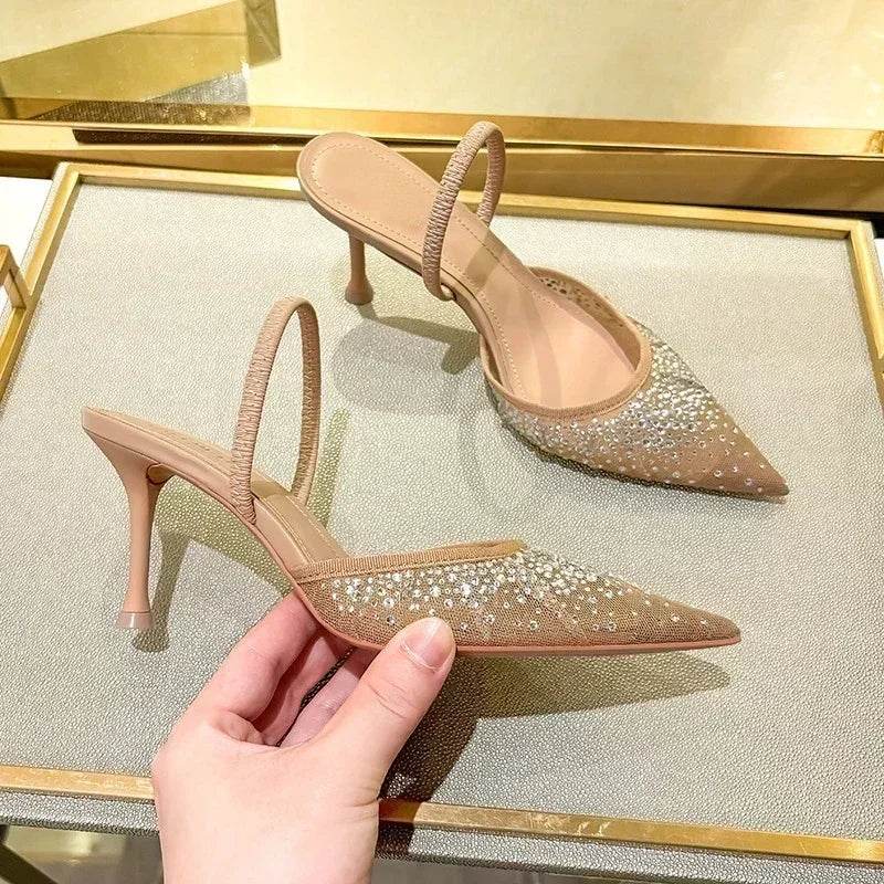Buy Center Luxury Rhinestone Mesh Heeled Sandals - Summer Chic - Buy Center UK