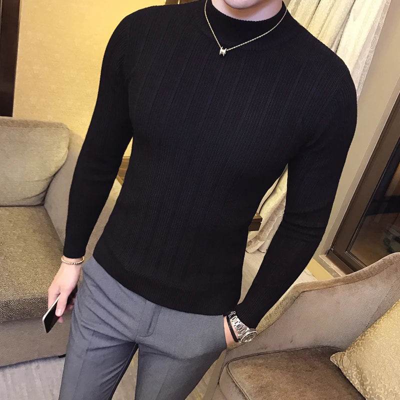 Buy Center Striped Turtleneck Sweater - Slim Fit for Men’s Style - Buy Center UK