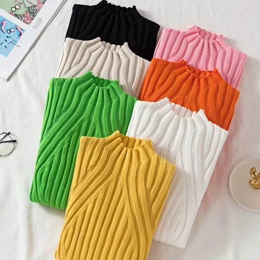 Chic Women’s Knitted Pullover Sweater - Half Turtleneck, Slim Fit - Buy Center UK