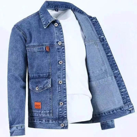 Buy Center Men's Solid Color Denim Jacket - Casual Loose Fit, Large Size - Buy Center UK