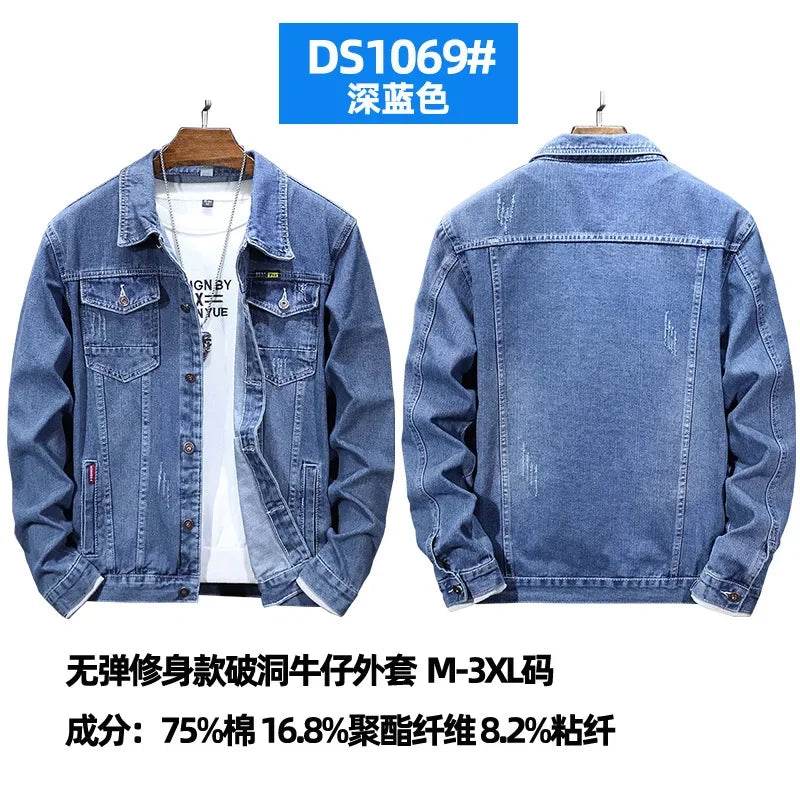 Buy Center Men's Denim Jacket - Casual Turn Down Collar, Full Sleeve - Buy Center UK