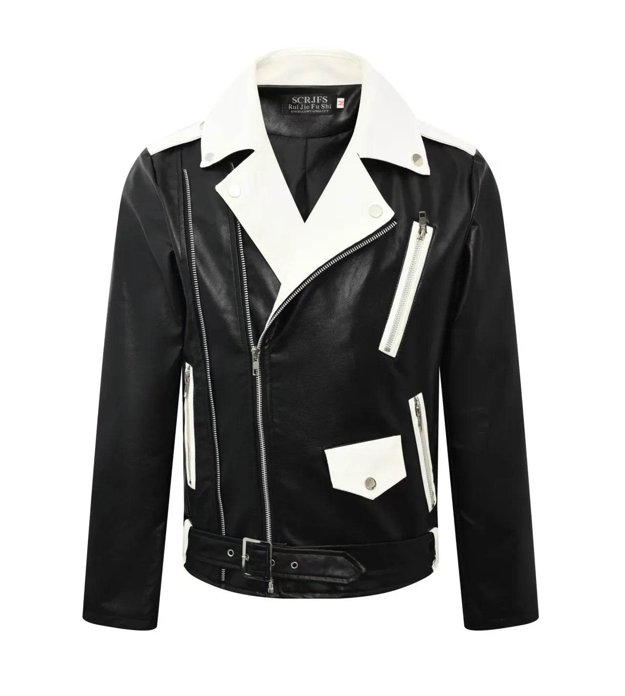 Buy Center Men's Motorcycle Leather Jacket - Slim Fit, Oblique Zipper - Buy Center UK