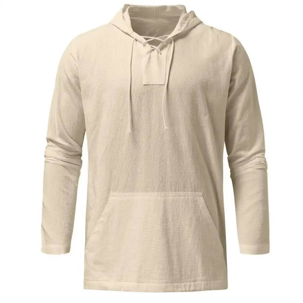 Buy Center Men's Hooded Pullover - Lightweight Cotton Linen Shirt - Buy Center UK
