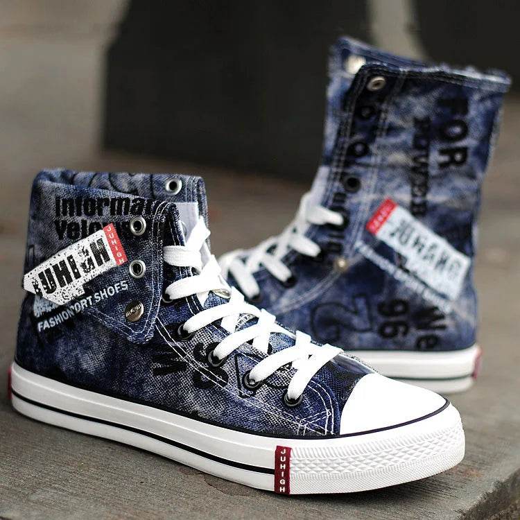 Buy Center High Top Canvas Shoes - Print Denim Lace-Up for Men - Buy Center UK