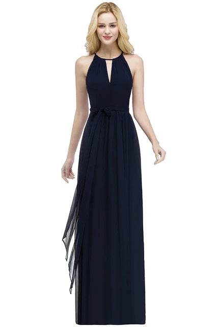 Sky Blue Halter Bridesmaid Dress - A-Line Chiffon Evening Gown - Buy Center UK