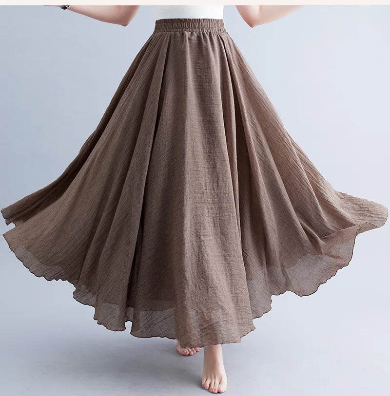 28-Color Mori Girl A-line Skirt - Cotton Linen, Elastic Waist - Buy Center UK