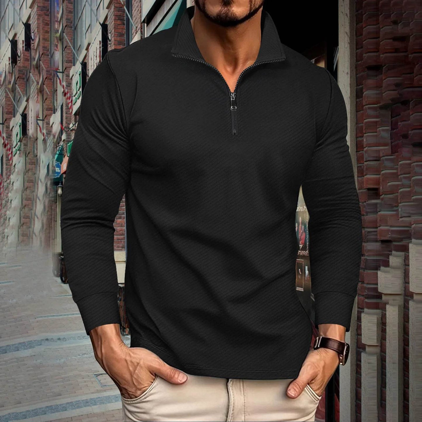 Buy Center Men's Turtleneck Pullover - Trendy Twill Jacquard Style - Buy Center UK