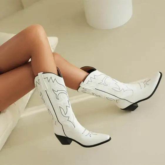 Buy Center Women’s Embroidered Cowgirl Boots - Knee High Fashion Style - Buy Center UK