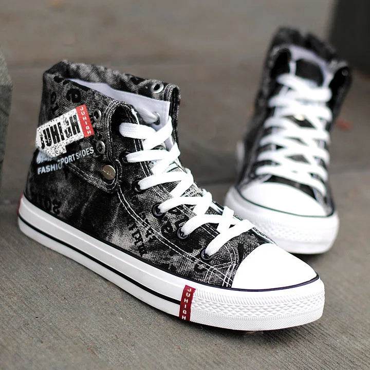 Buy Center High Top Canvas Shoes - Print Denim Lace-Up for Men - Buy Center UK
