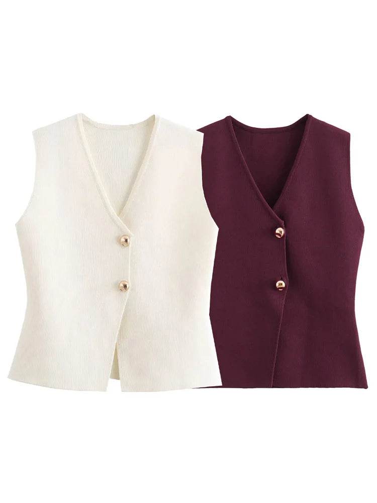 TRAF Women’s Knit Vest - Stylish Sleeveless Cardigan for Autumn - Buy Center UK