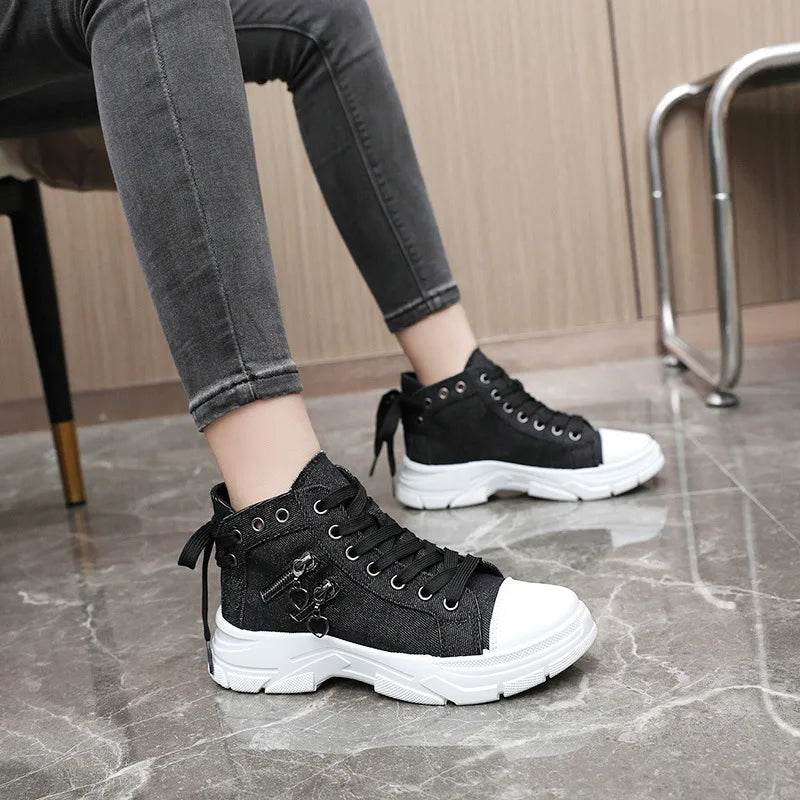 2024 Women's High Top Sneakers - Denim Canvas Lace-Up Boots - Buy Center UK