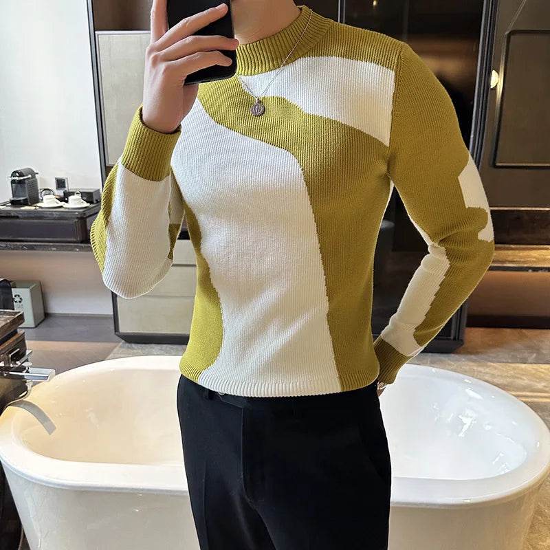 Buy Center Men's Patchwork Turtleneck Sweater - Slim Fit & Stylish - Buy Center UK
