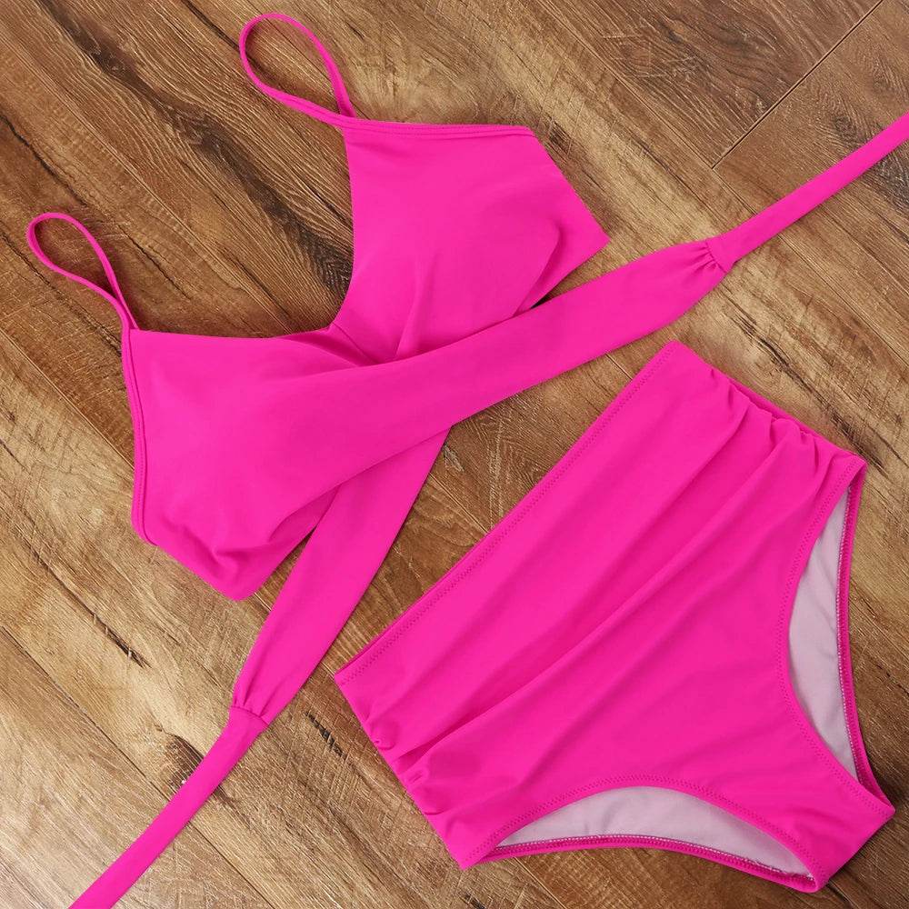 Buy Center High Waist Floral Bikini Set - V-Neck Two Piece - Buy Center UK