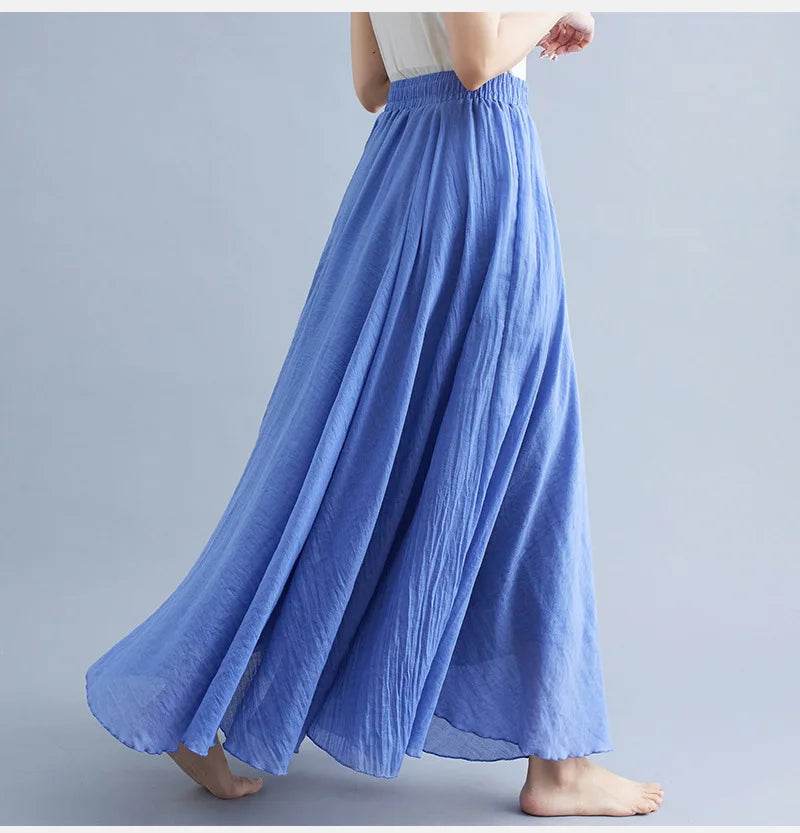 28-Color Mori Girl A-line Skirt - Cotton Linen, Elastic Waist - Buy Center UK