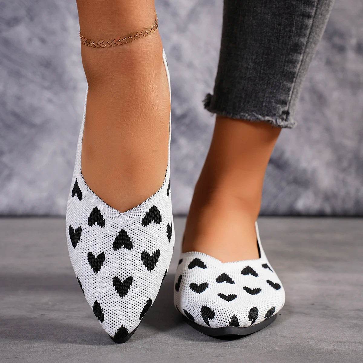 Women's Pointed Knitted Love Print Flat Shoes - Spring/Fall Style - Buy Center UK
