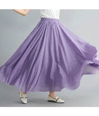 28-Color Mori Girl A-line Skirt - Cotton Linen, Elastic Waist - Buy Center UK