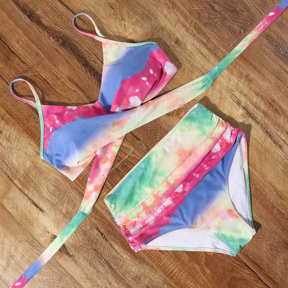 Buy Center High Waist Floral Bikini Set - V-Neck Two Piece - Buy Center UK