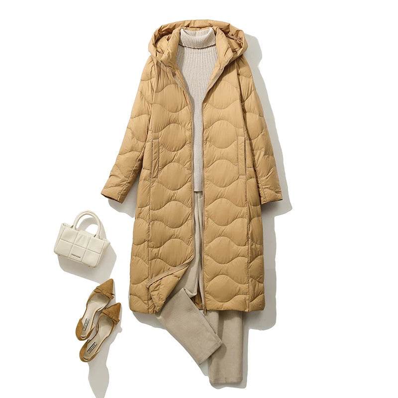 New Lightweight Down Jacket for Women - Hooded & Stylish, Over-Knee - Buy Center UK