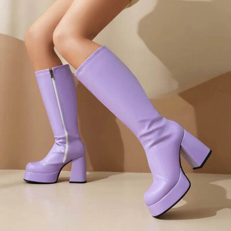 NASBAVI Women's Knee-High Boots - Super Thick Heel, Side Zipper - Buy Center UK