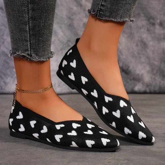 Women's Pointed Knitted Love Print Flat Shoes - Spring/Fall Style - Buy Center UK