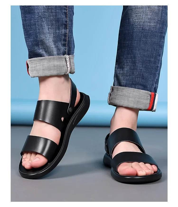 Buy Center Men's Genuine Leather Sandals - Casual Summer Fashion - Buy Center UK