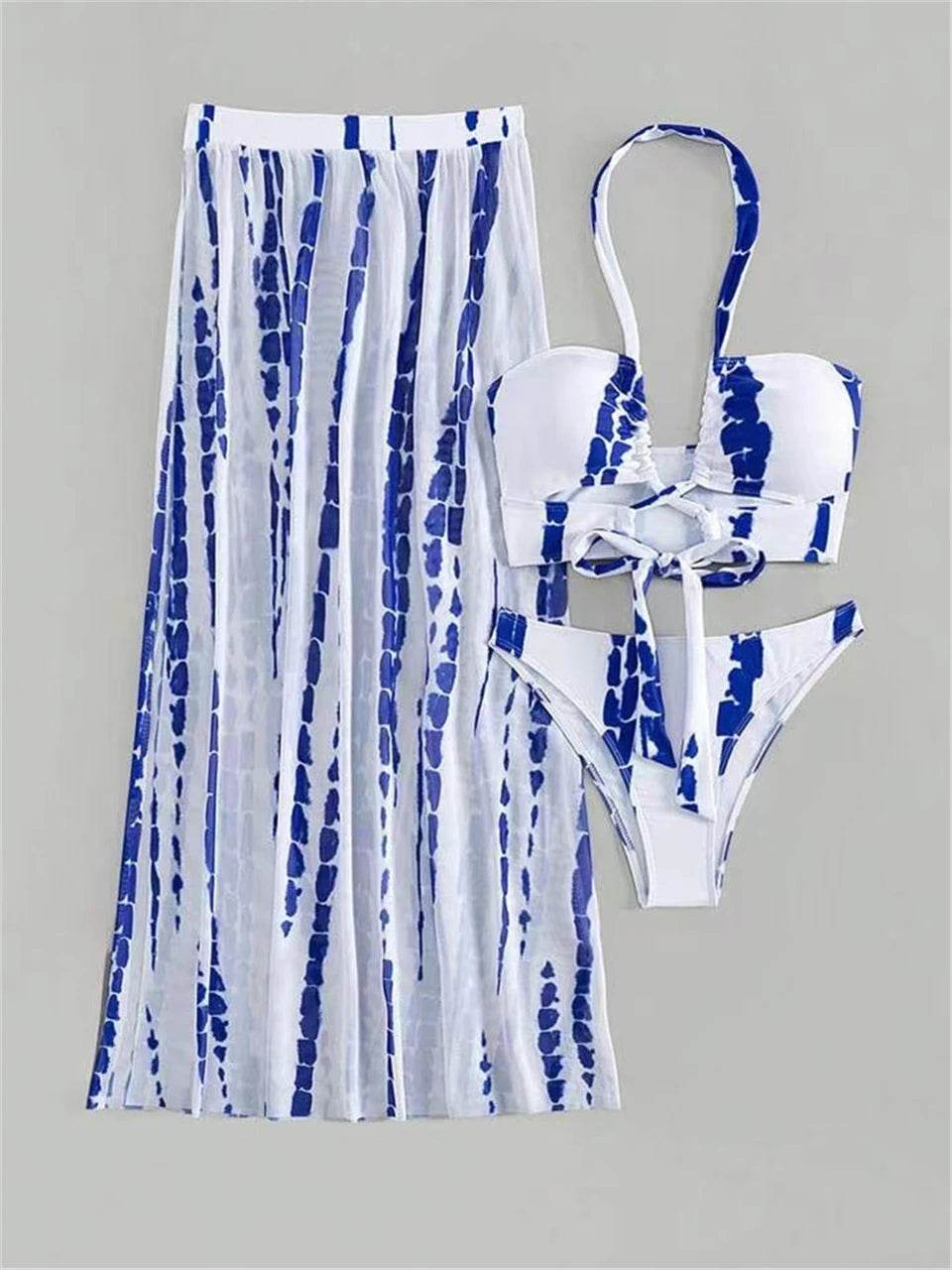 Buy Center 3 Pieces Tie Dye Bikini Set - Sexy Halter & Cover-Up Pants - Buy Center UK