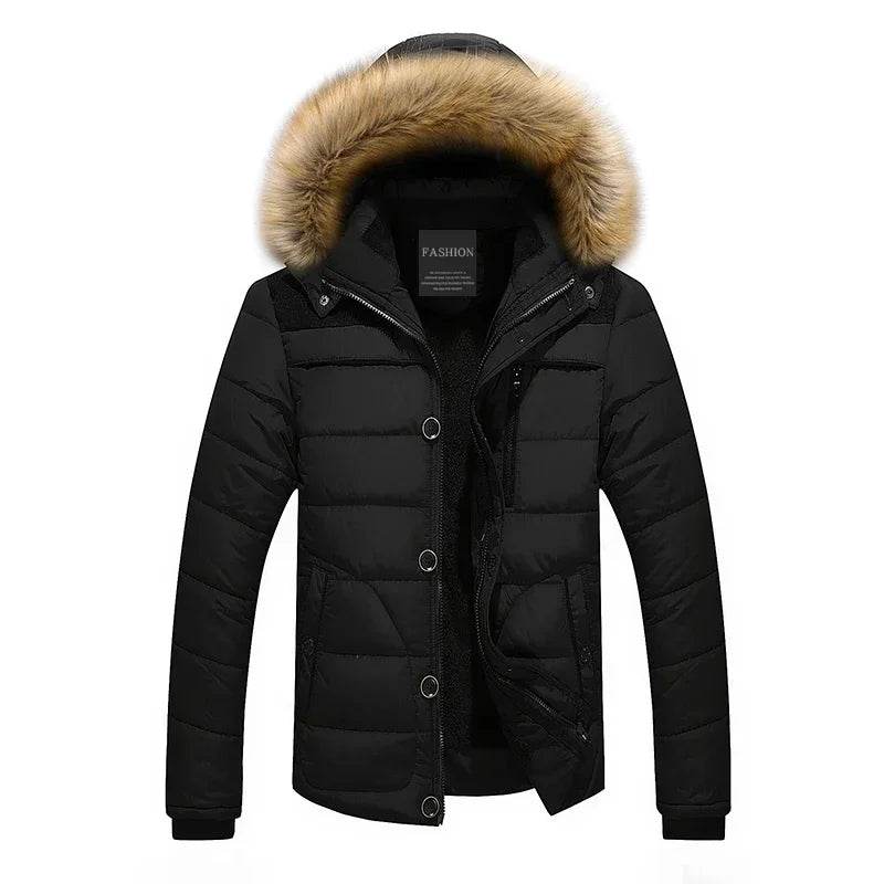 Buy Center Men's Fur Collar Hooded Parka - Warm Winter Overcoat - Buy Center UK