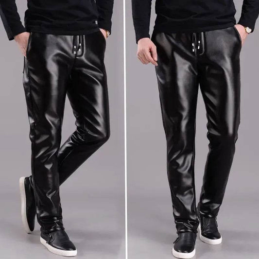 Buy Center Fleece-Lined Men's Leather Pants - Slim Fit, Black Style - Buy Center UK