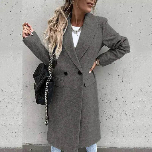 Buy Center Women's Long Woolen Coat - Stylish Autumn Winter Trench - Buy Center UK