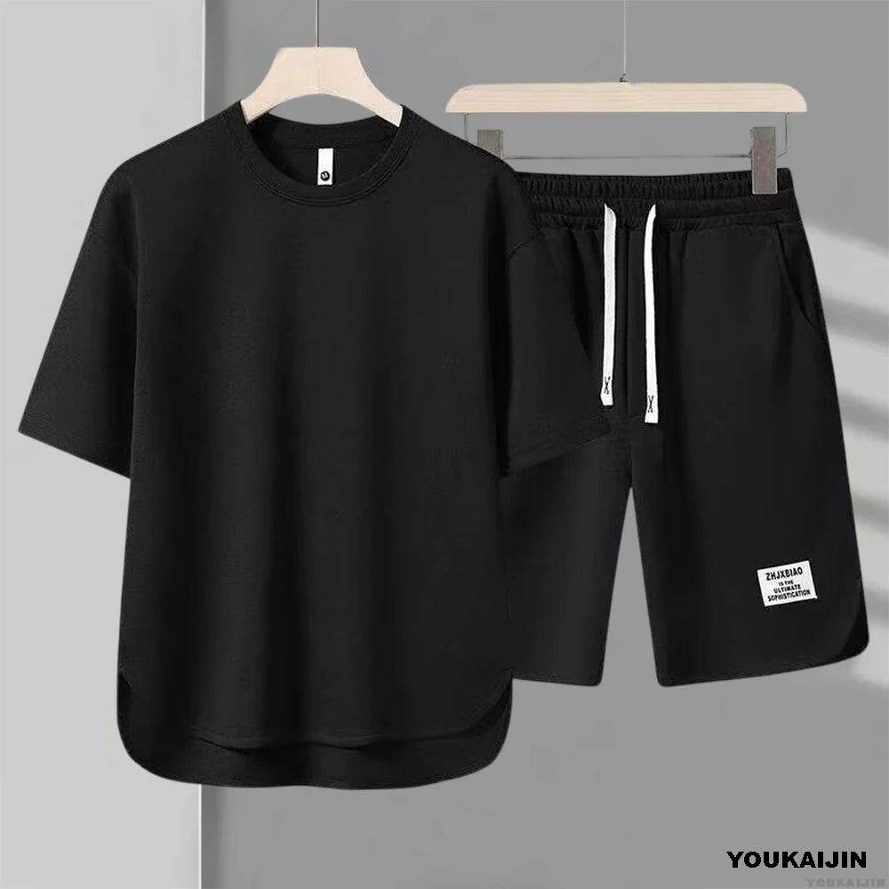 Men's Waffle Summer Tracksuit - Casual T-Shirt & Shorts Set - Buy Center UK