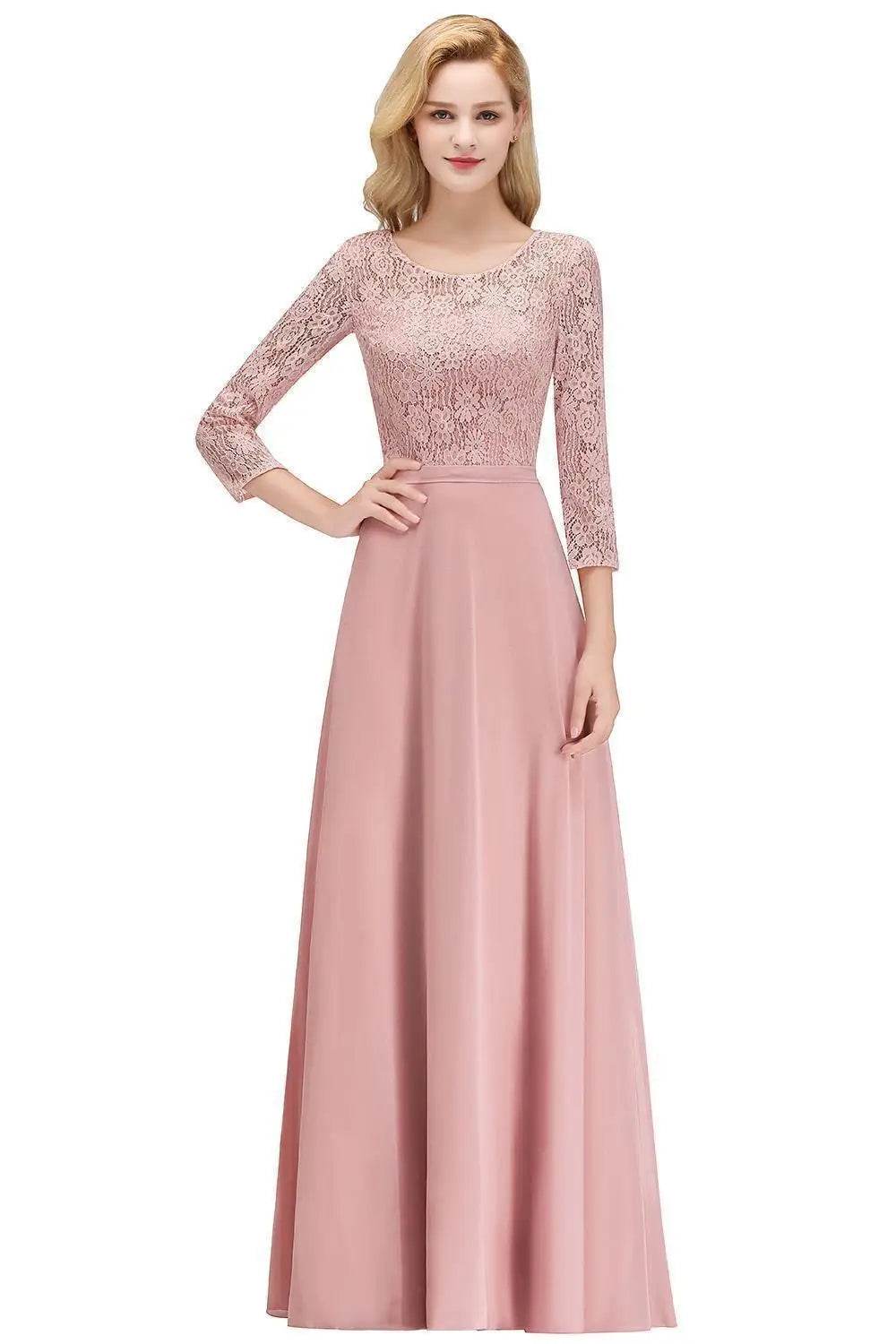 Buy Center Lace Chiffon Long Bridesmaid Dress - A-Line, 3/4 Sleeve - Buy Center UK