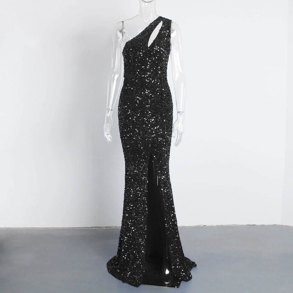 Sexy Cut Out Sequin Formal Dress - Floor Length Bodycon Gown - Buy Center UK