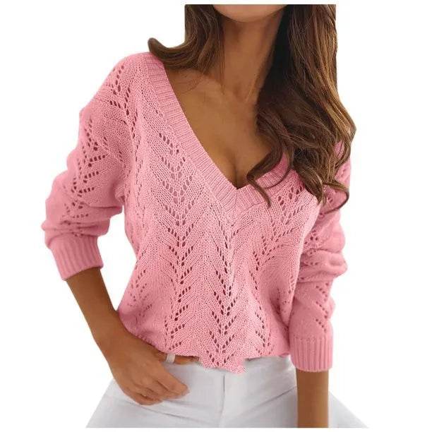 Buy Center Mocha V-Neck Cutout Sweater - Chic Knitwear for Women - Buy Center UK