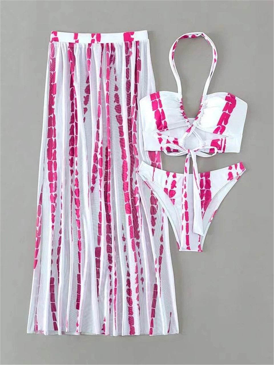 Buy Center 3 Pieces Tie Dye Bikini Set - Sexy Halter & Cover-Up Pants - Buy Center UK