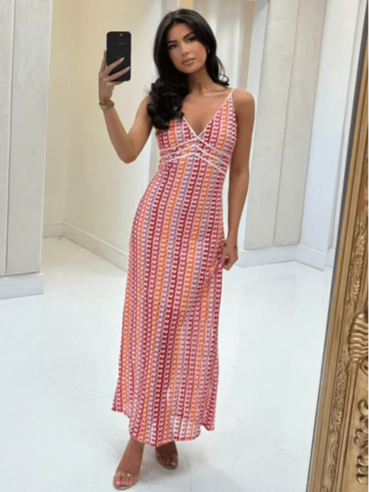 Buy Center Colorful Deep V-Neck Maxi Dress - Chic Sleeveless Style - Buy Center UK