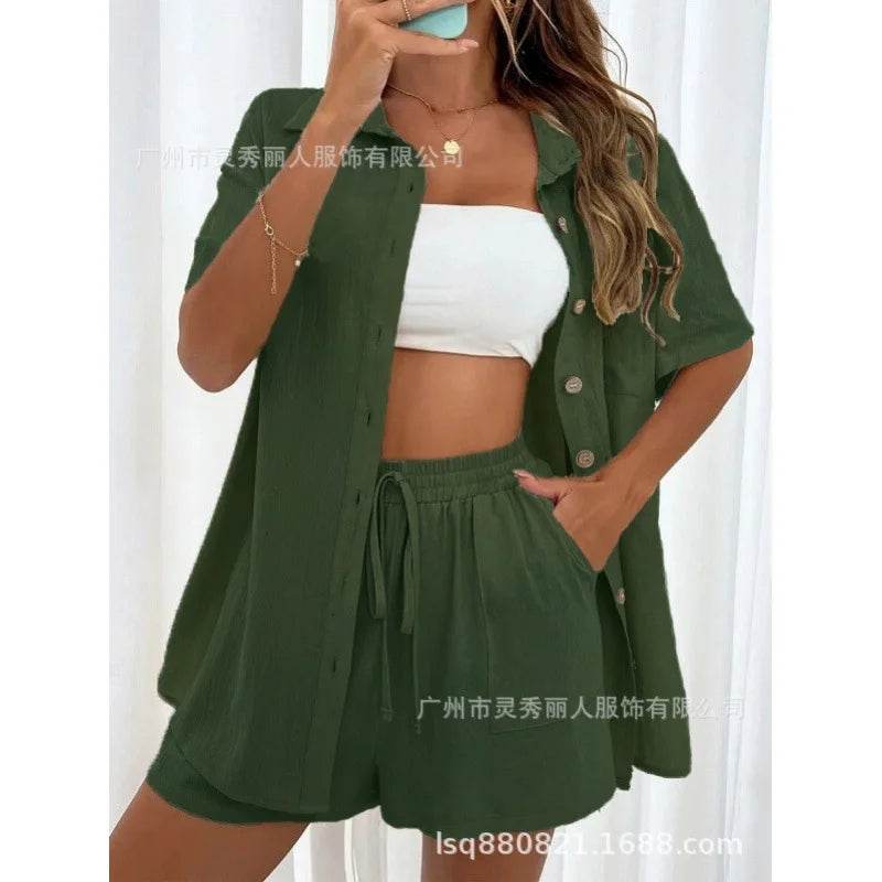 Fashion Black Short Sleeve Shirt & Shorts Set - Women's Summer Outfit - Buy Center UK