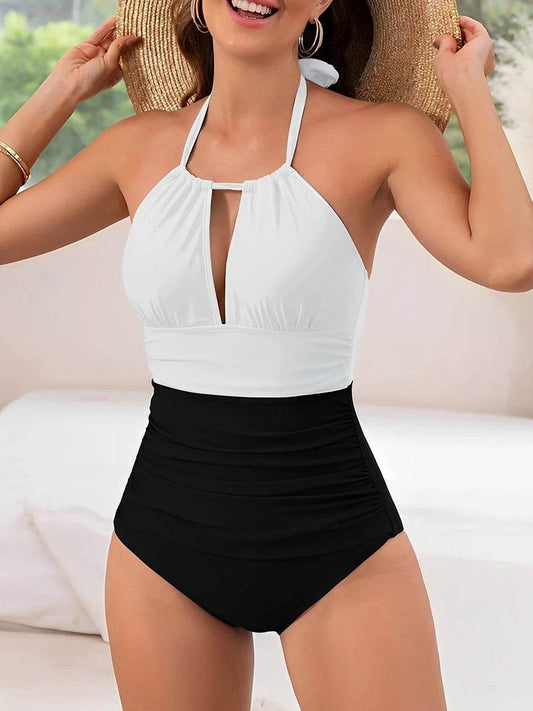 2025 Halter Hollow Out Frill One-Piece Swimsuit - Vintage Beachwear - Buy Center UK