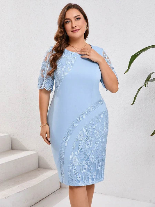 Plus Size Summer Party Dress - Elegant Floral Embroidery for Weddings - Buy Center UK