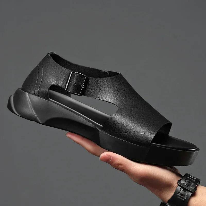 Buy Center Men's White Black Genuine Leather Gladiator Sandals - Casual Style - Buy Center UK