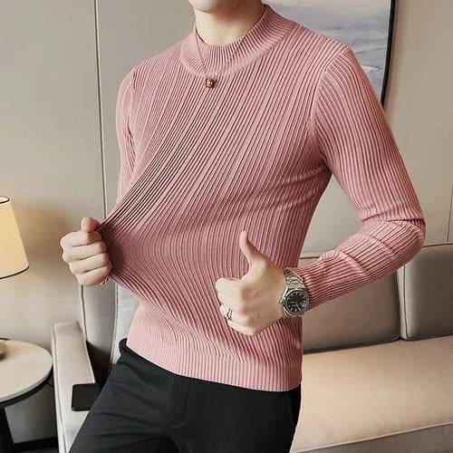 Buy Center 2023 Slim Fit Turtleneck Sweater - Casual Stripe Knit Top - Buy Center UK