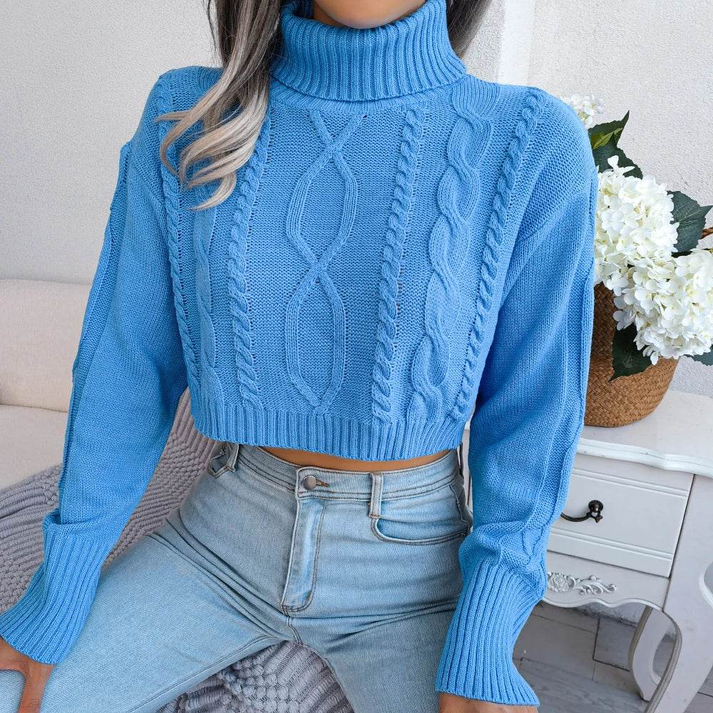 Women’s Turtleneck Crop Sweater - Long Sleeve Casual Knitted Top - Buy Center UK