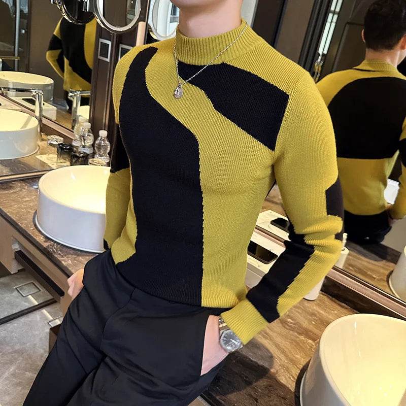 Buy Center Men's Patchwork Turtleneck Sweater - Slim Fit & Stylish - Buy Center UK