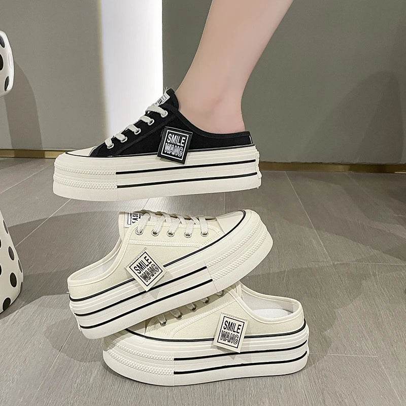 Buy Center Women’s Chunky Sneakers - Casual Canvas Slippers with Height - Buy Center UK