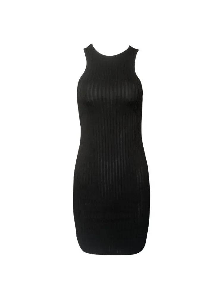 Buy Center Sexy Bodycon Mini Dress - Sleek Sleeveless Stripes Design - Buy Center UK