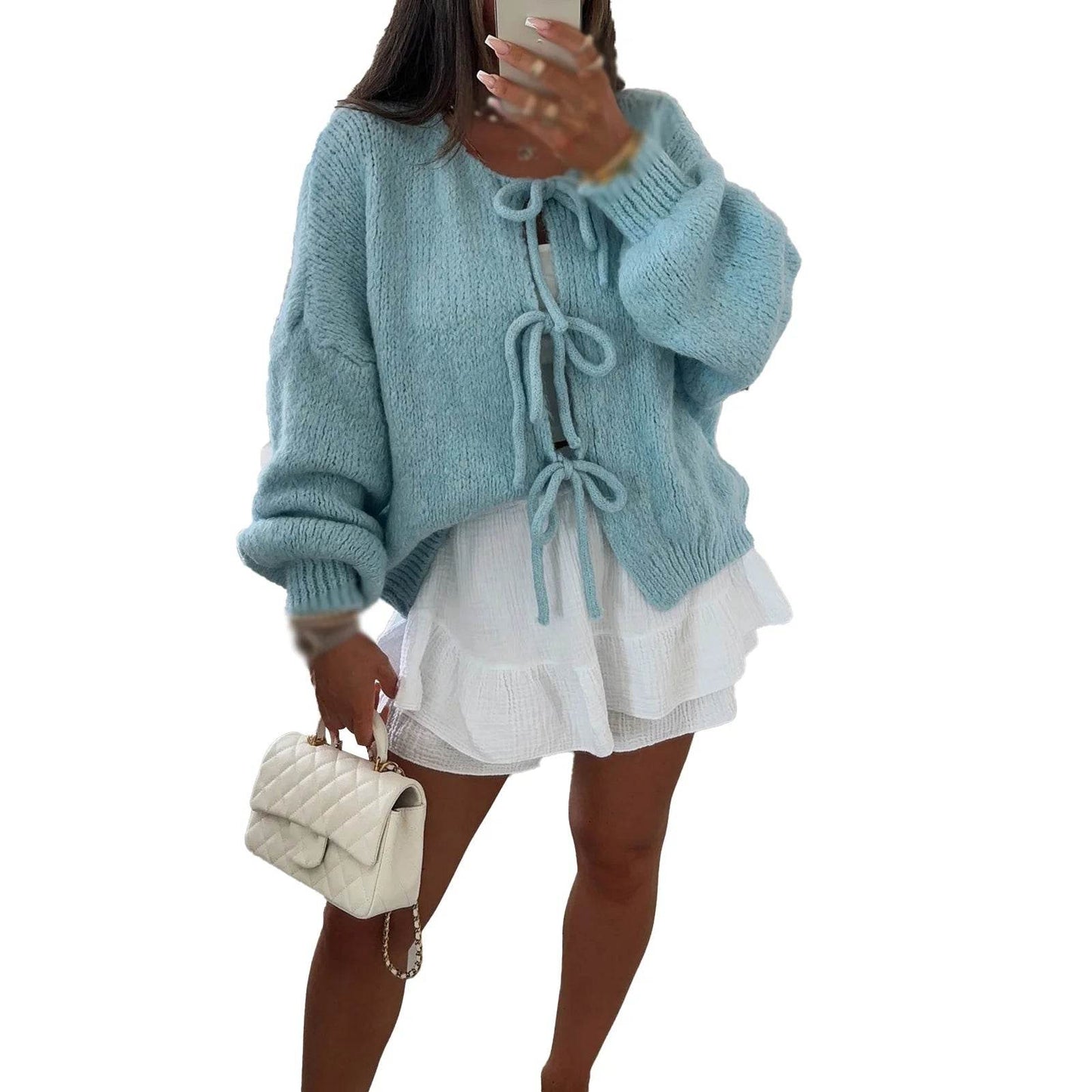 Buy Center Women's Lace-Up Cardigan - Stylish Hollow Out Knitwear - Buy Center UK