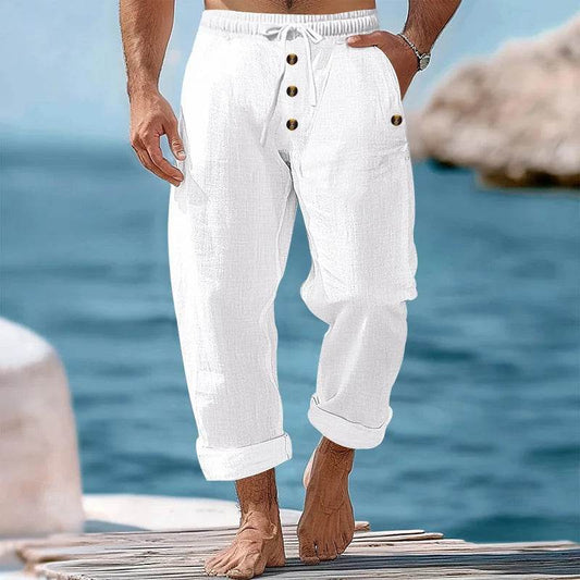 Buy Center Men's Casual Beach Pants - Loose Fit, Cotton Hemp Blend - Buy Center UK