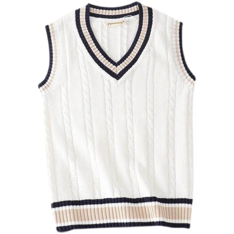 Buy Center Men's Thicken V-neck Sweater Vest - Striped Retro Chic - Buy Center UK