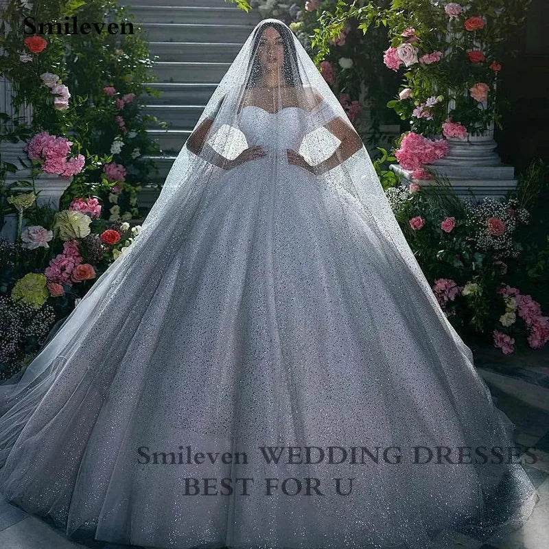 Smileven Princess Wedding Dress - Sweetheart, Off-the-Shoulder Elegance - Buy Center UK