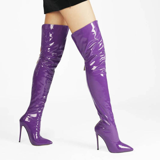 Buy Center Over Knee Boots - Patent Leather, Pointed Toe High Heels - Buy Center UK